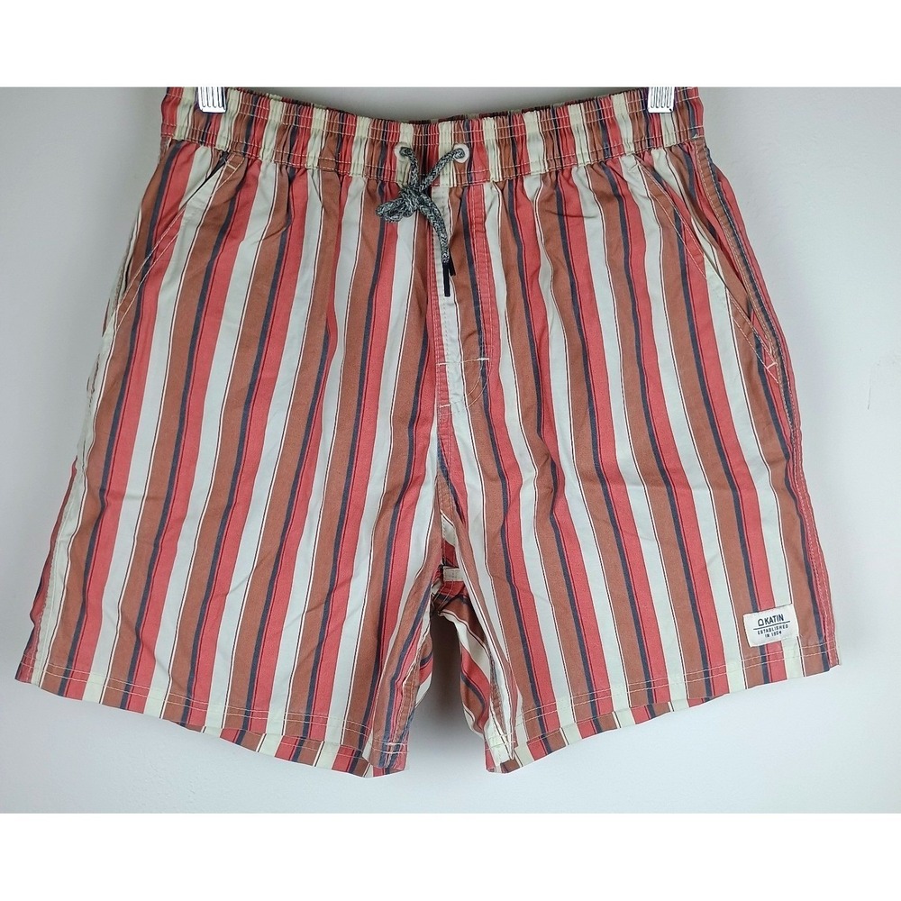 Katin Board Shorts Mens Medium Striped Red Tan Blue Surf Swim Trunks